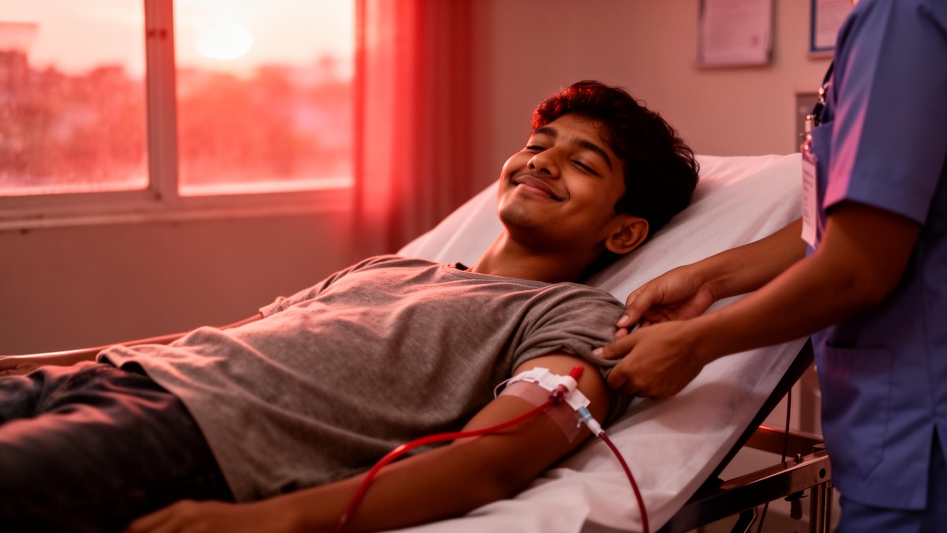 একজন তরুণ স্বেচ্ছাসেবী রক্ত দিচ্ছেন — জীবন বাঁচানোর মুহূর্ত